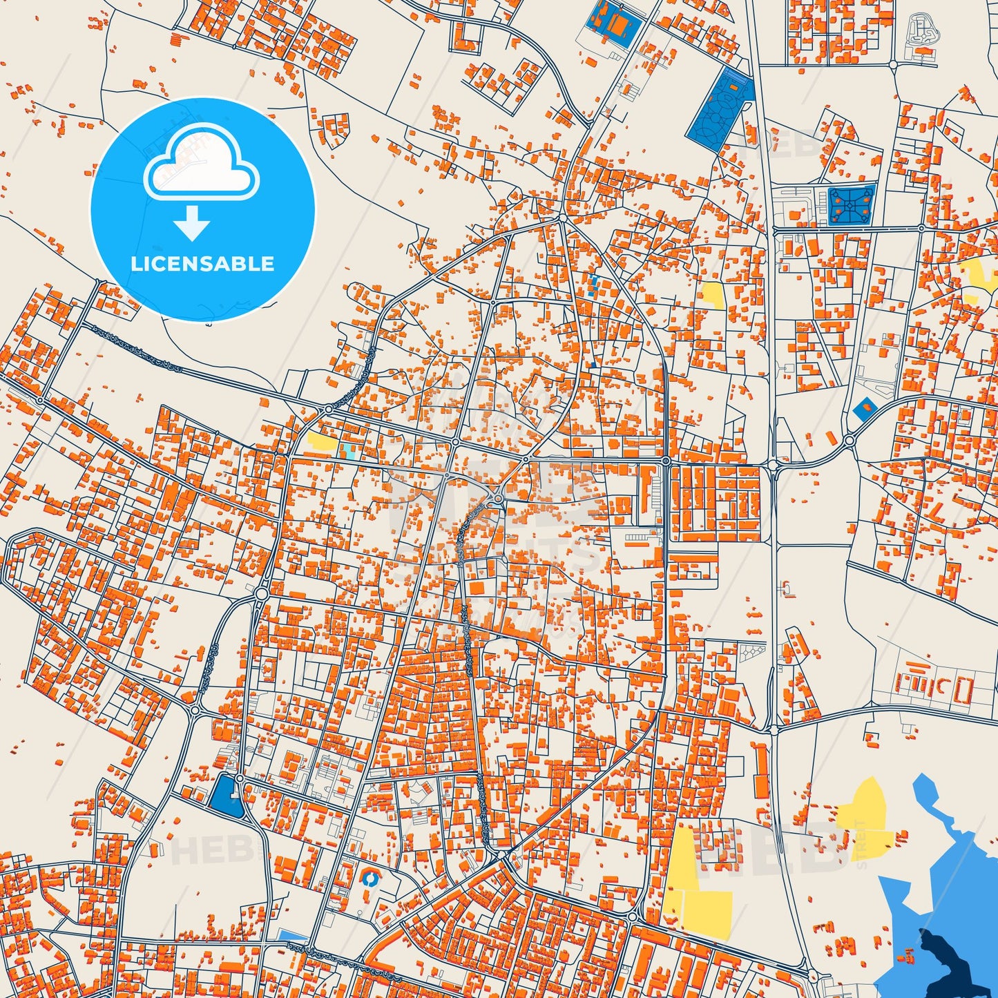 Colorful Sakakah Street Map with Labels and Buildings