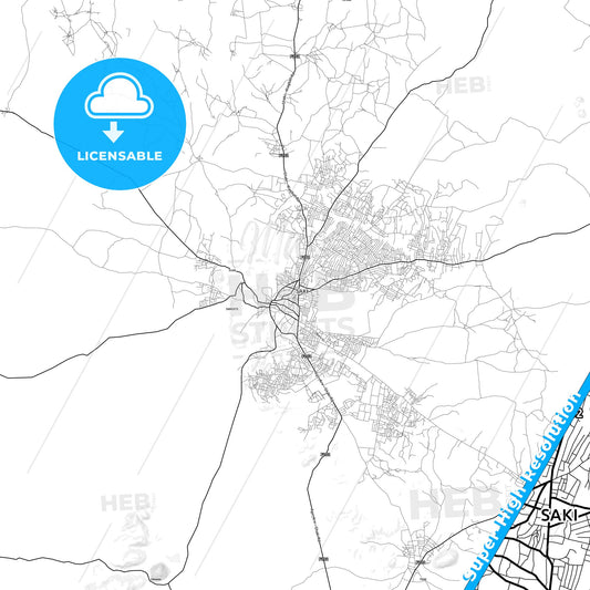 Saki, Nigeria light map with streetnames, citynames and districts