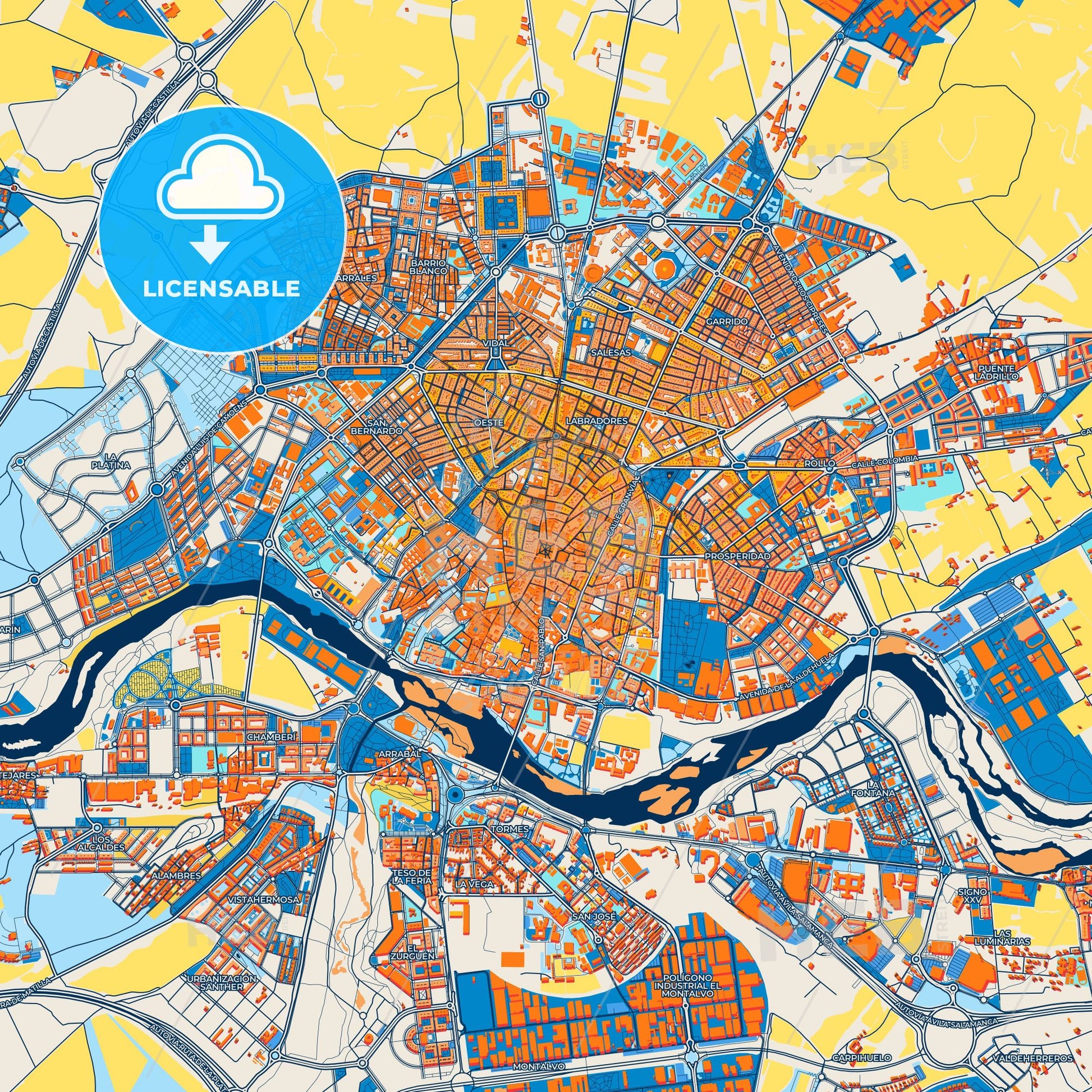 Colorful Salamanca Street Map with Labels and Buildings