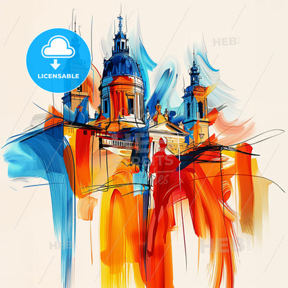 Vibrant Salamanca, Spain - A Painting Of A Skyline With A Colorful Building