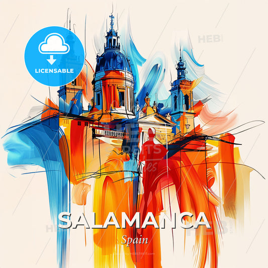 Vibrant Salamanca, Spain - A Painting Of A Skyline With A Colorful Building - Square format print template