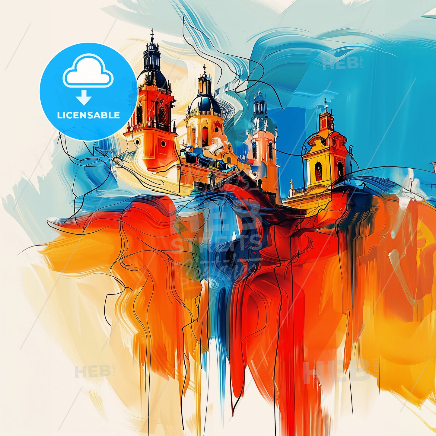 Vibrant Salamanca, Spain - A Painting Of A Building With Towers