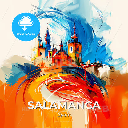 Vibrant Salamanca, Spain - A Painting Of A Castle - Square format print template