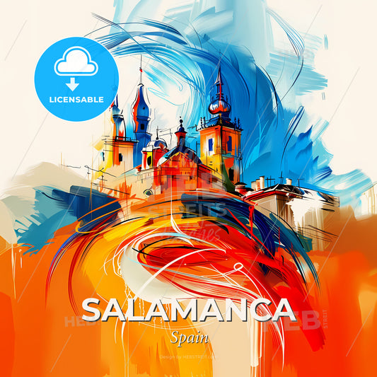 Vibrant Salamanca, Spain - A Painting Of A Castle - Square format print template