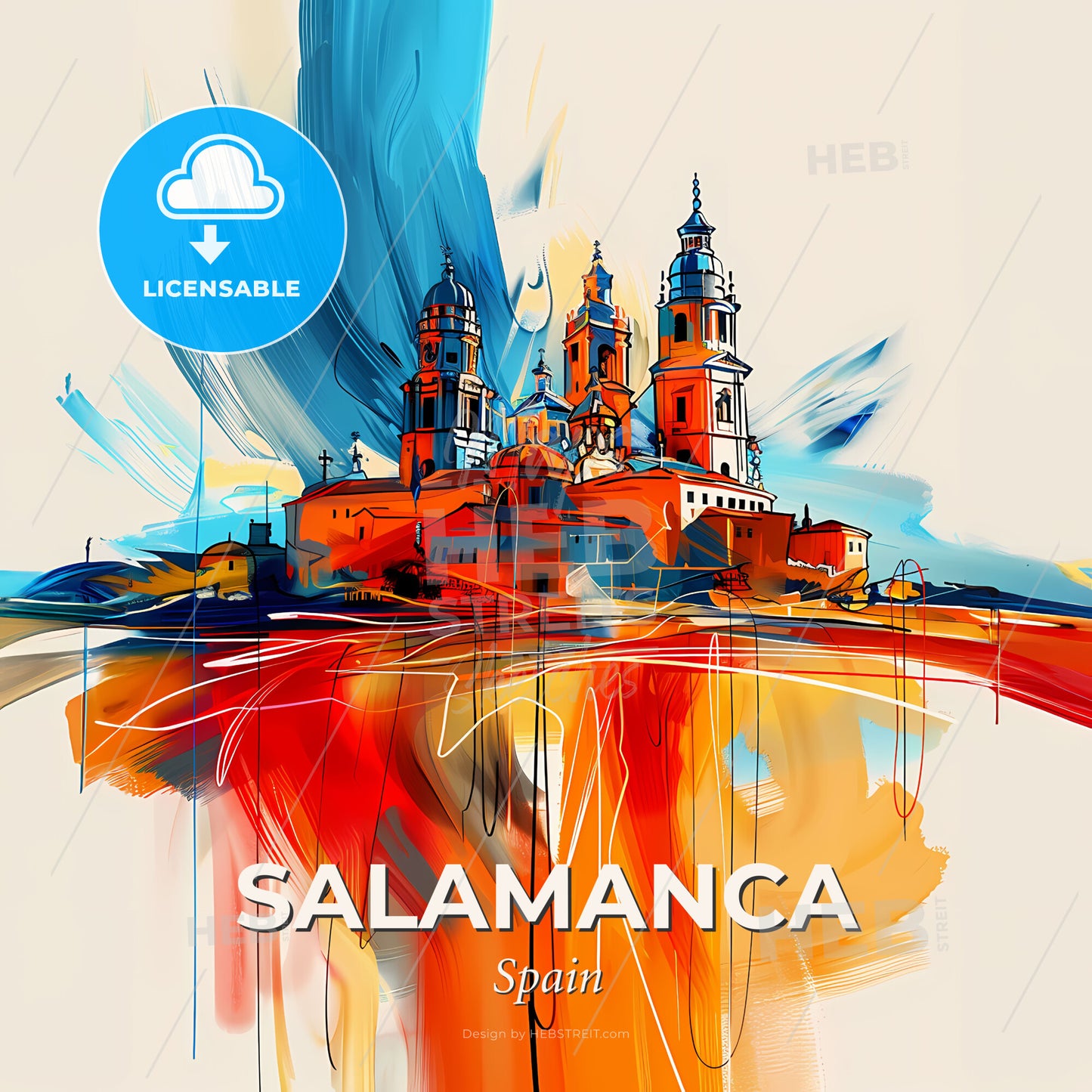Vibrant Salamanca, Spain - A Painting Of A Building With Towers And A Colorful Background - Square format print template