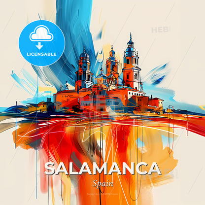 Vibrant Salamanca, Spain - A Painting Of A Building With Towers And A Colorful Background - Square format print template