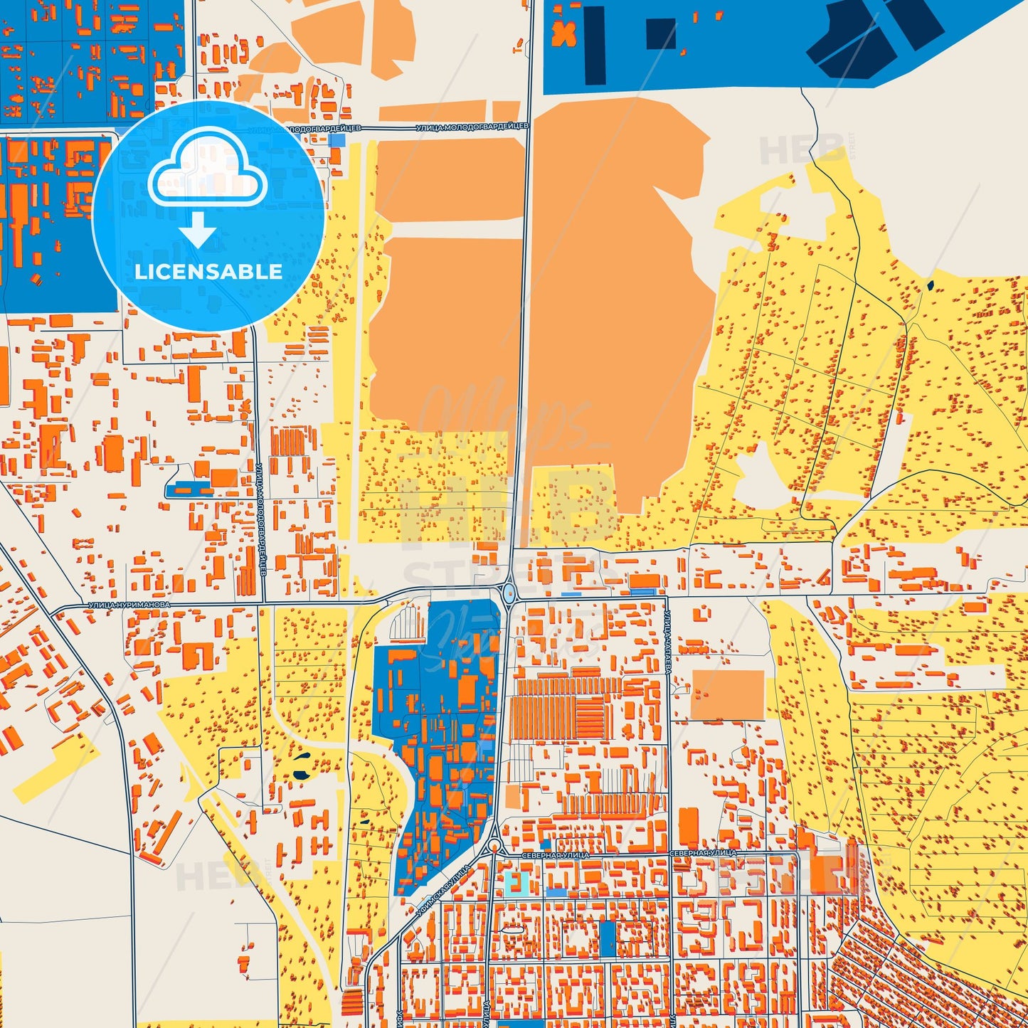 Colorful Salavat Street Map with Labels and Buildings