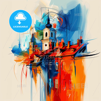 Vibrant Sale, England - A Painting Of A Building With A Tower