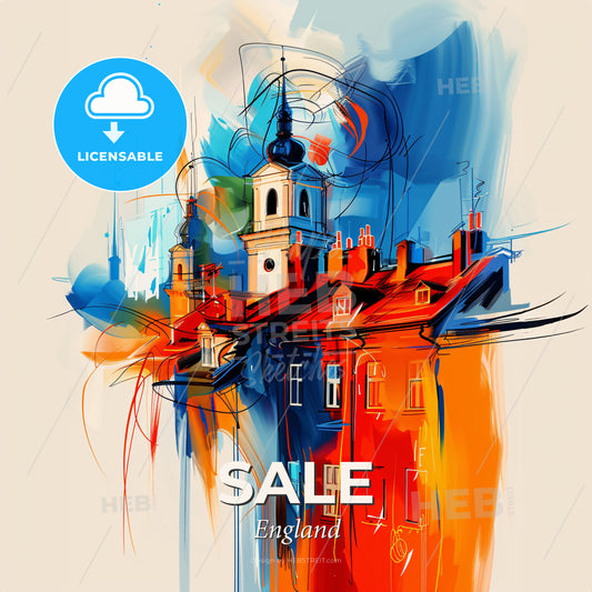 Vibrant Sale, England - A Painting Of A Building With A Tower - Square format print template