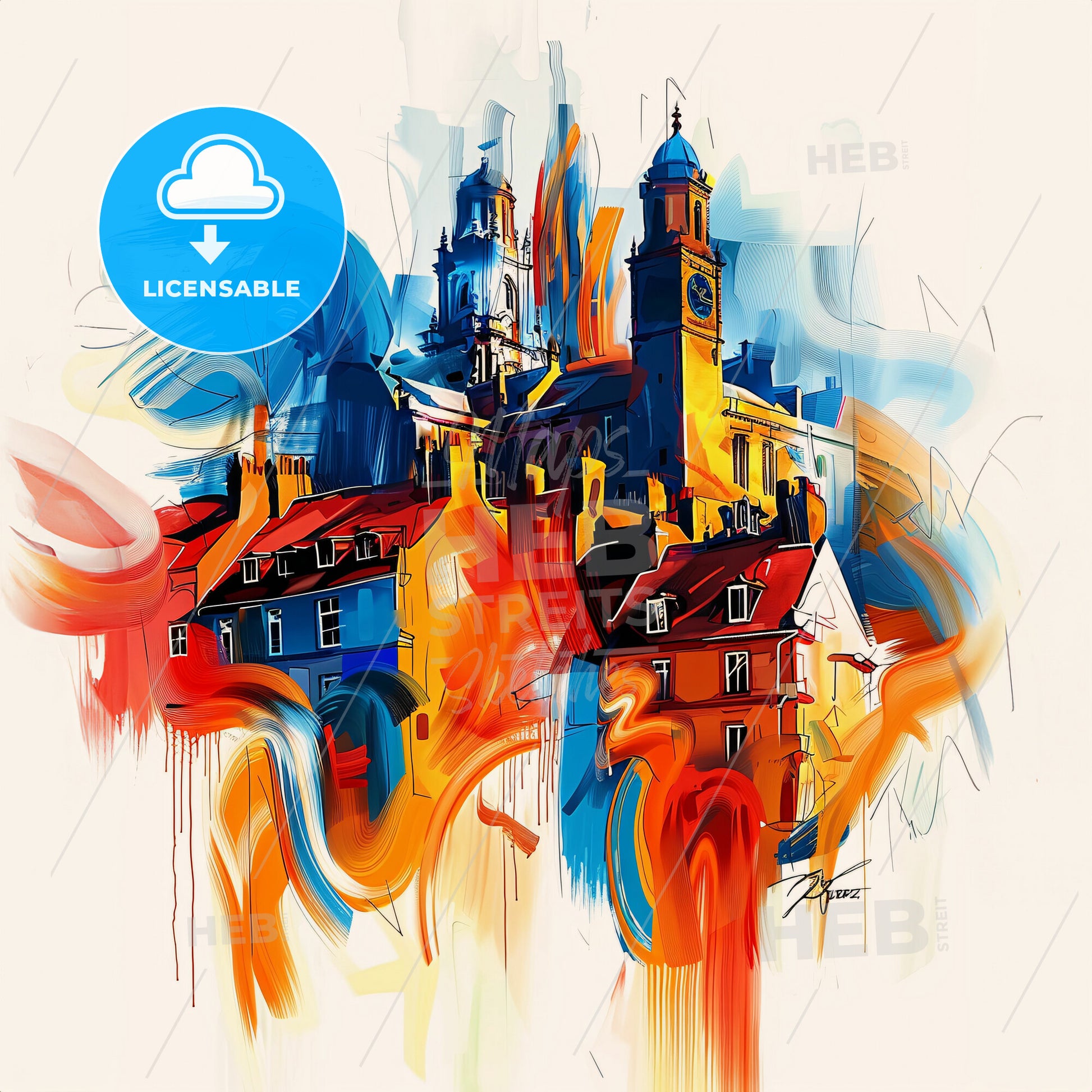 Vibrant Sale, England - A Painting Of A Building With A Clock Tower