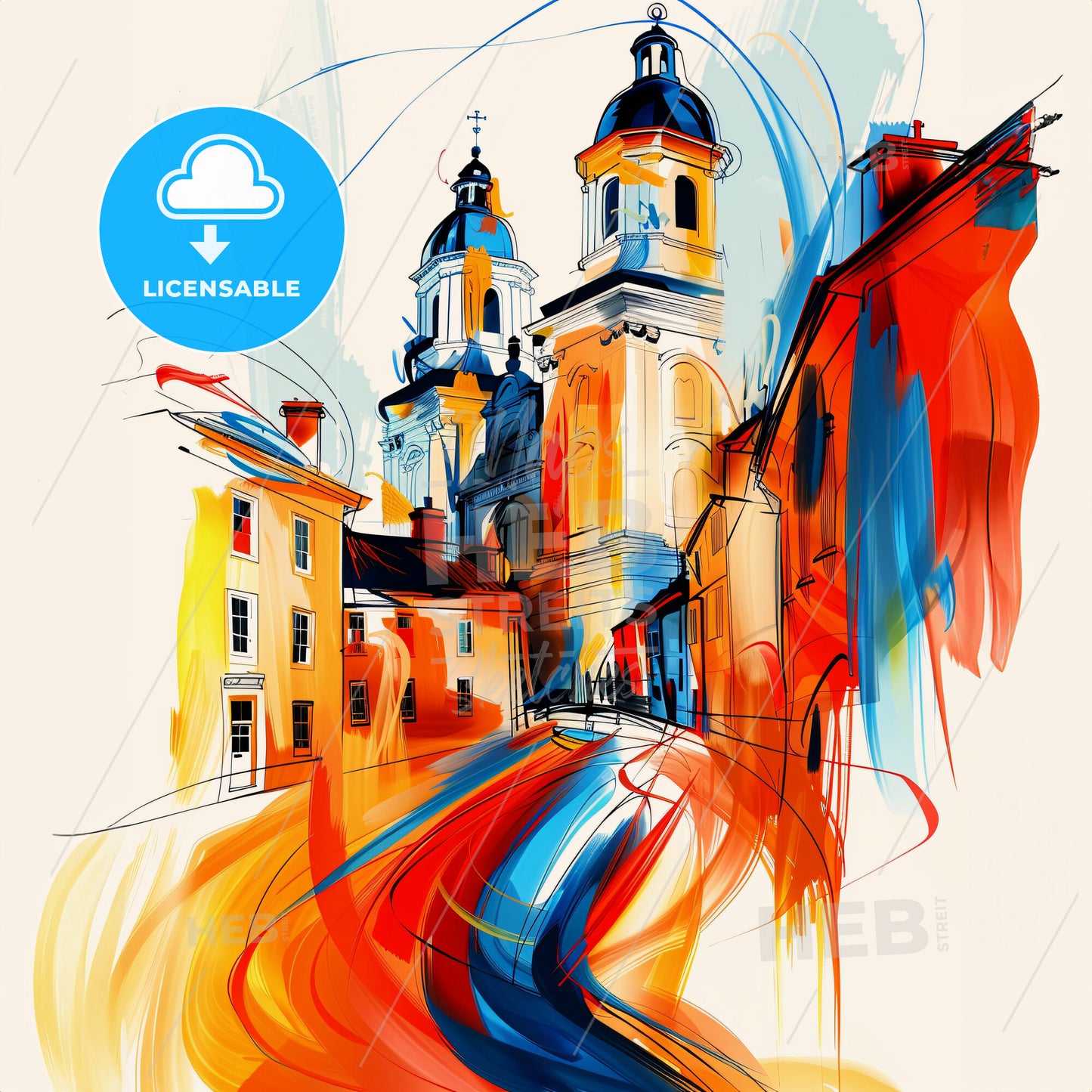 Vibrant Sale, England - A Painting Of A Building With A Colorful Background