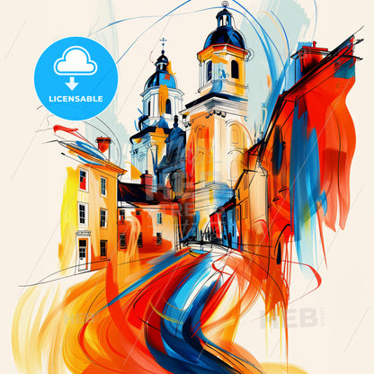 Vibrant Sale, England - A Painting Of A Building With A Colorful Background