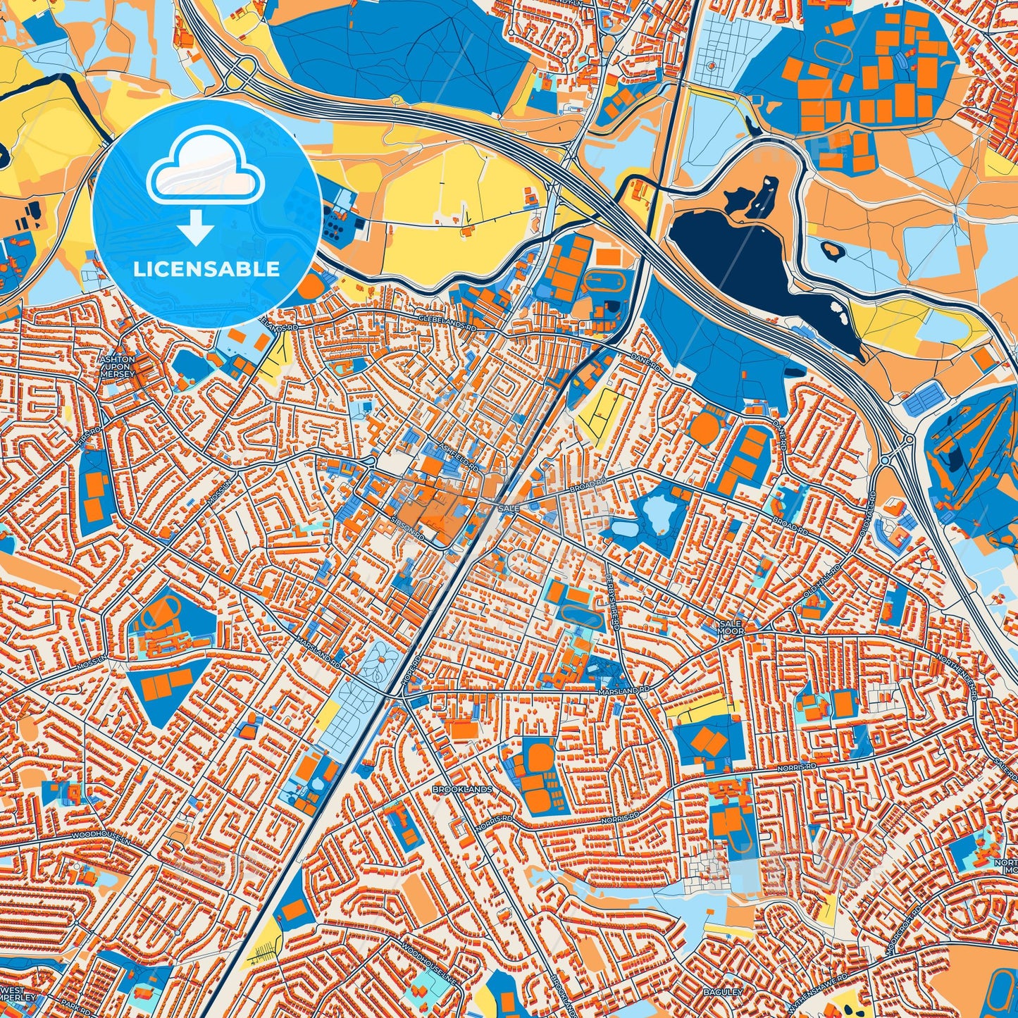 Colorful Sale Street Map with Labels and Buildings