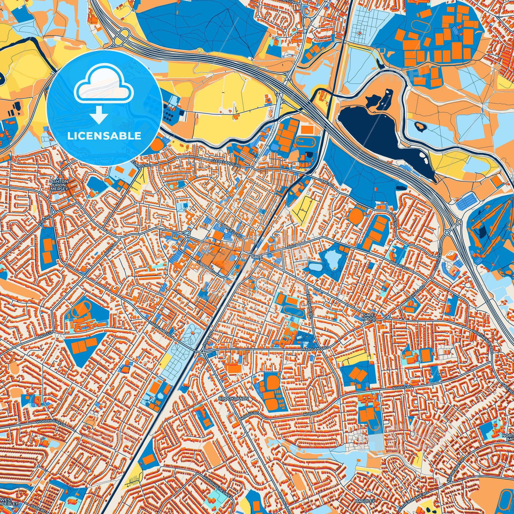 Colorful Sale Street Map with Labels and Buildings
