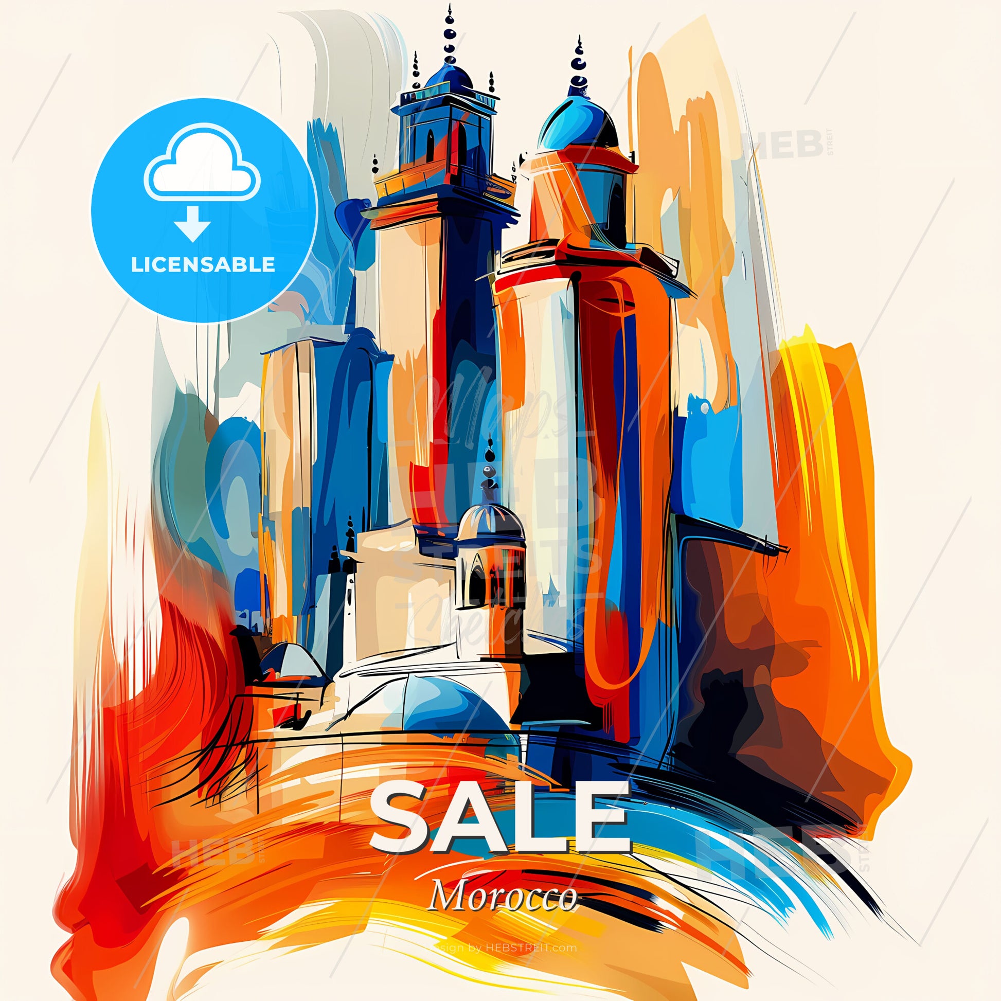 Vibrant Sale, Morocco - A Painting Of A City - Square format print template