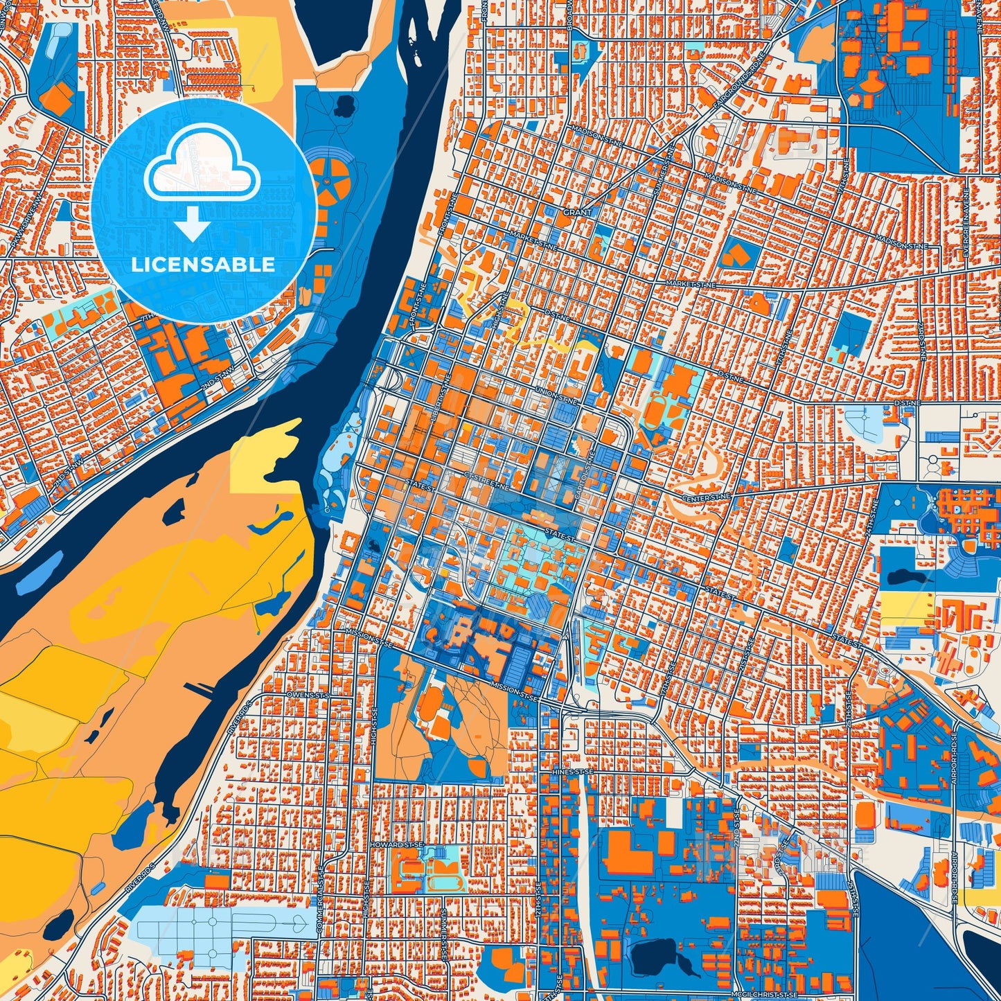 Colorful Salem Street Map with Labels and Buildings