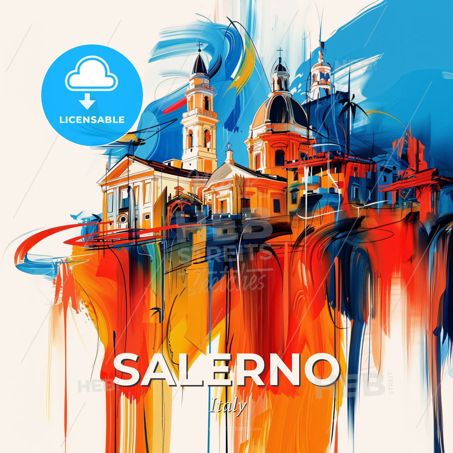 Vibrant Salerno, Italy - A Painting Of A Building With Colorful Paint - Square format print template