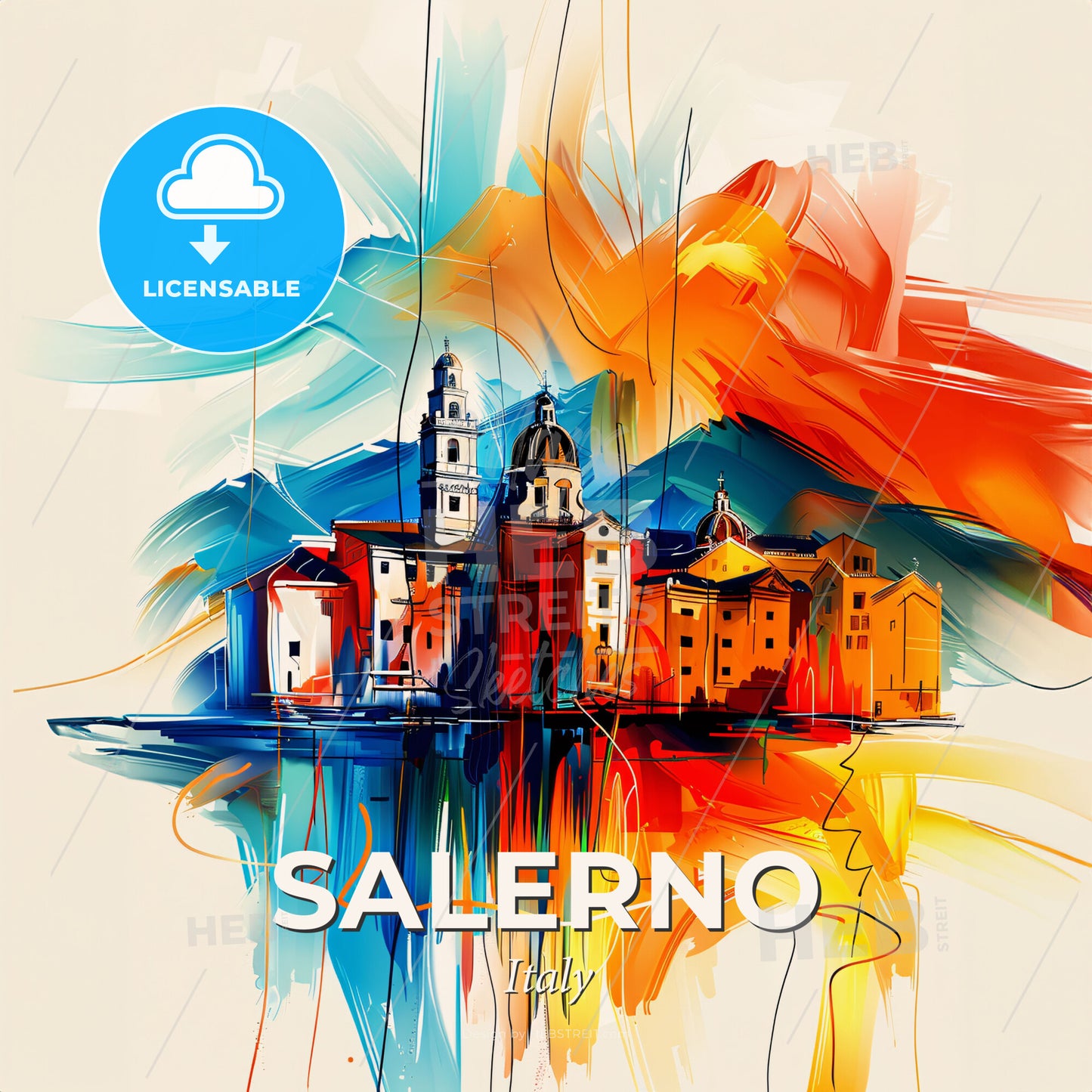 Vibrant Salerno, Italy - A Painting Of A Building - Square format print template