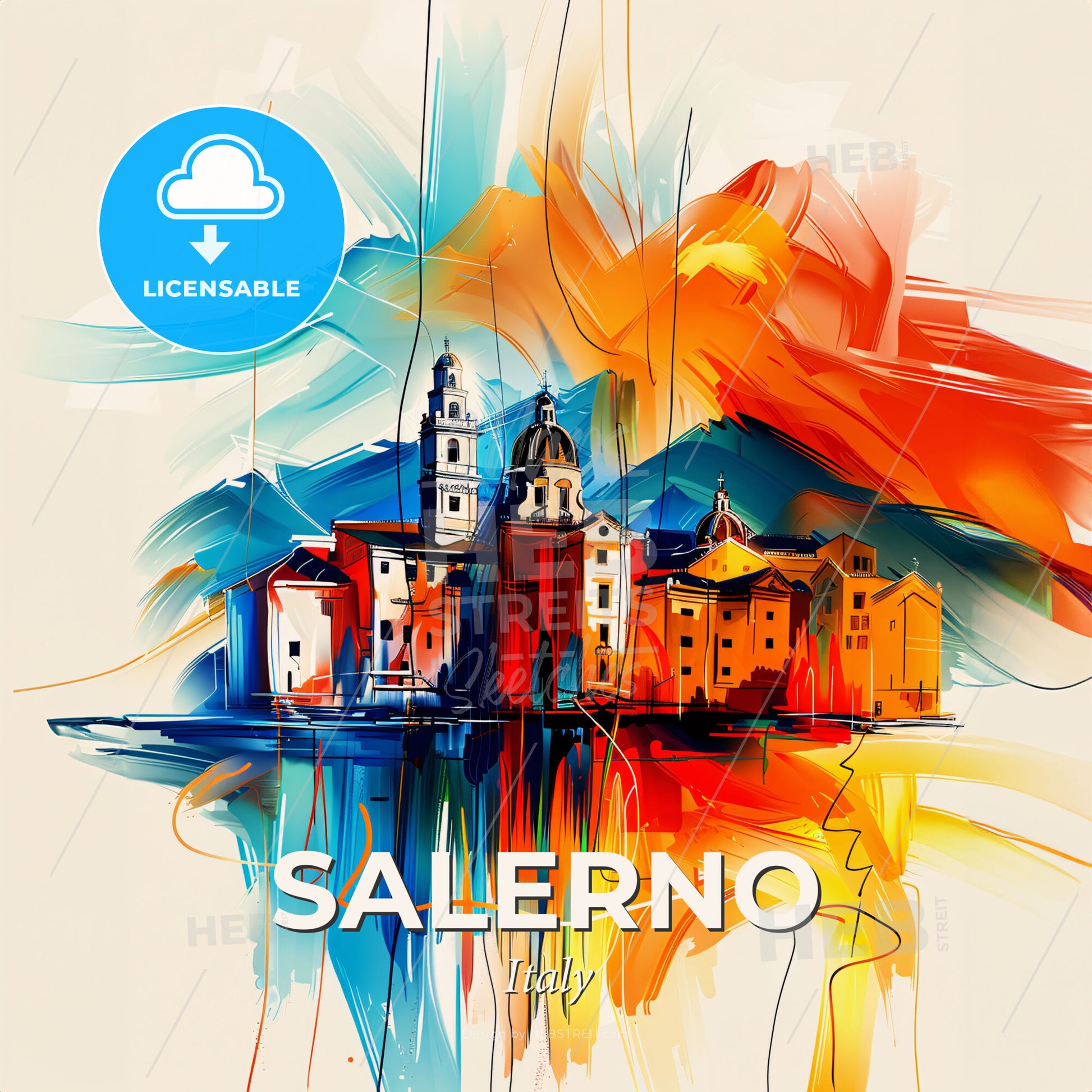 Vibrant Salerno, Italy - A Painting Of A Building - Square format print template