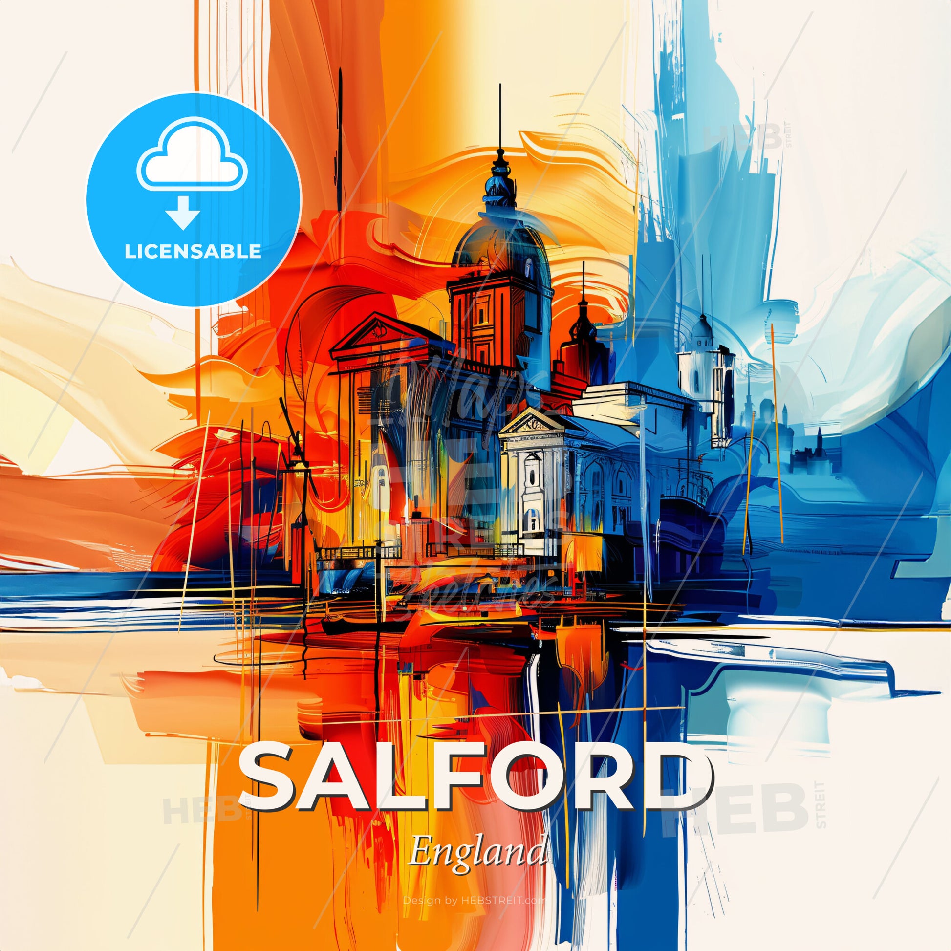 Vibrant Salford, England - A Painting Of A Building - Square format print template