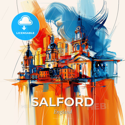 Vibrant Salford, England - A Painting Of A City - Square format print template