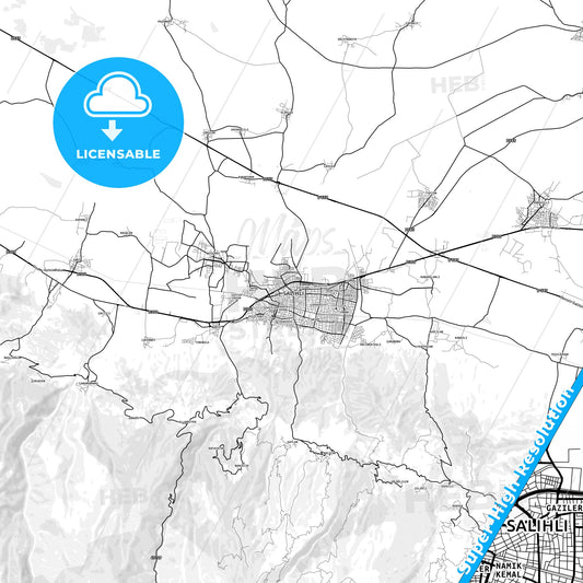 Salihli, Turkey light map with streetnames, citynames and districts