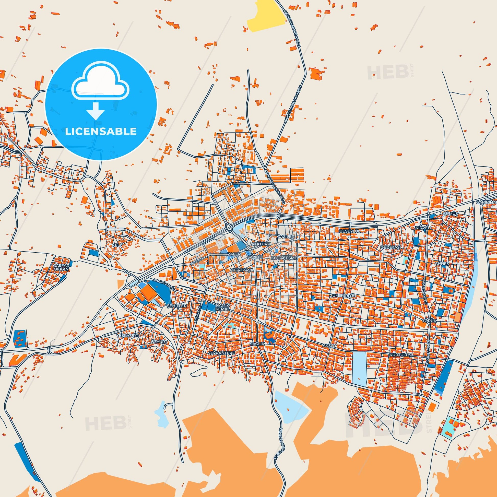 Colorful Salihli Street Map with Labels and Buildings