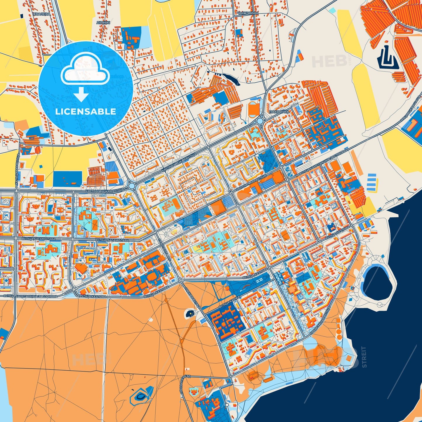 Colorful Salihorsk Street Map with Labels and Buildings