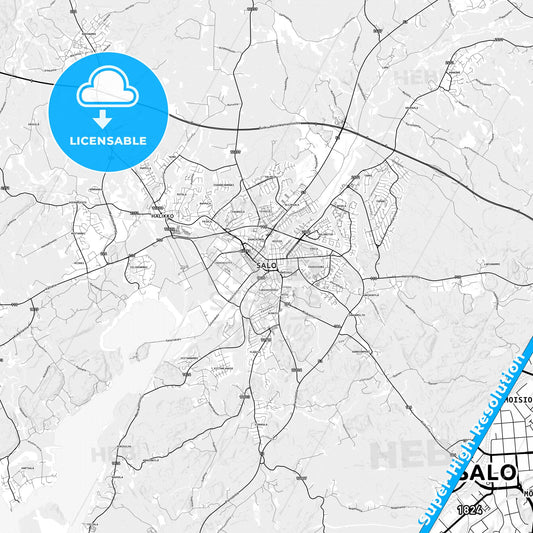 Salo, Finland light map with streetnames, citynames and districts