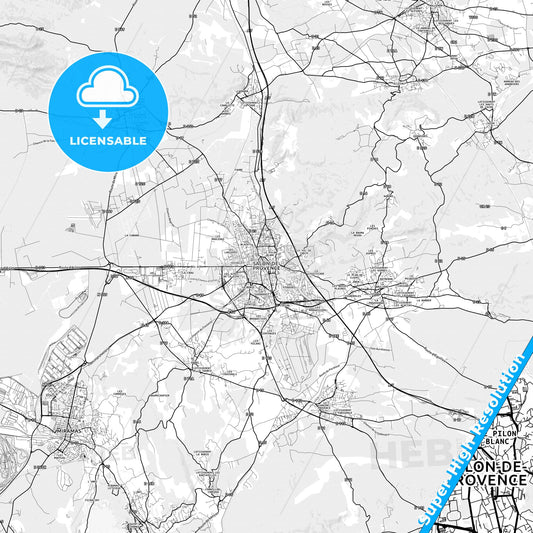 Salon-de-Provence, France light map with streetnames, citynames and districts