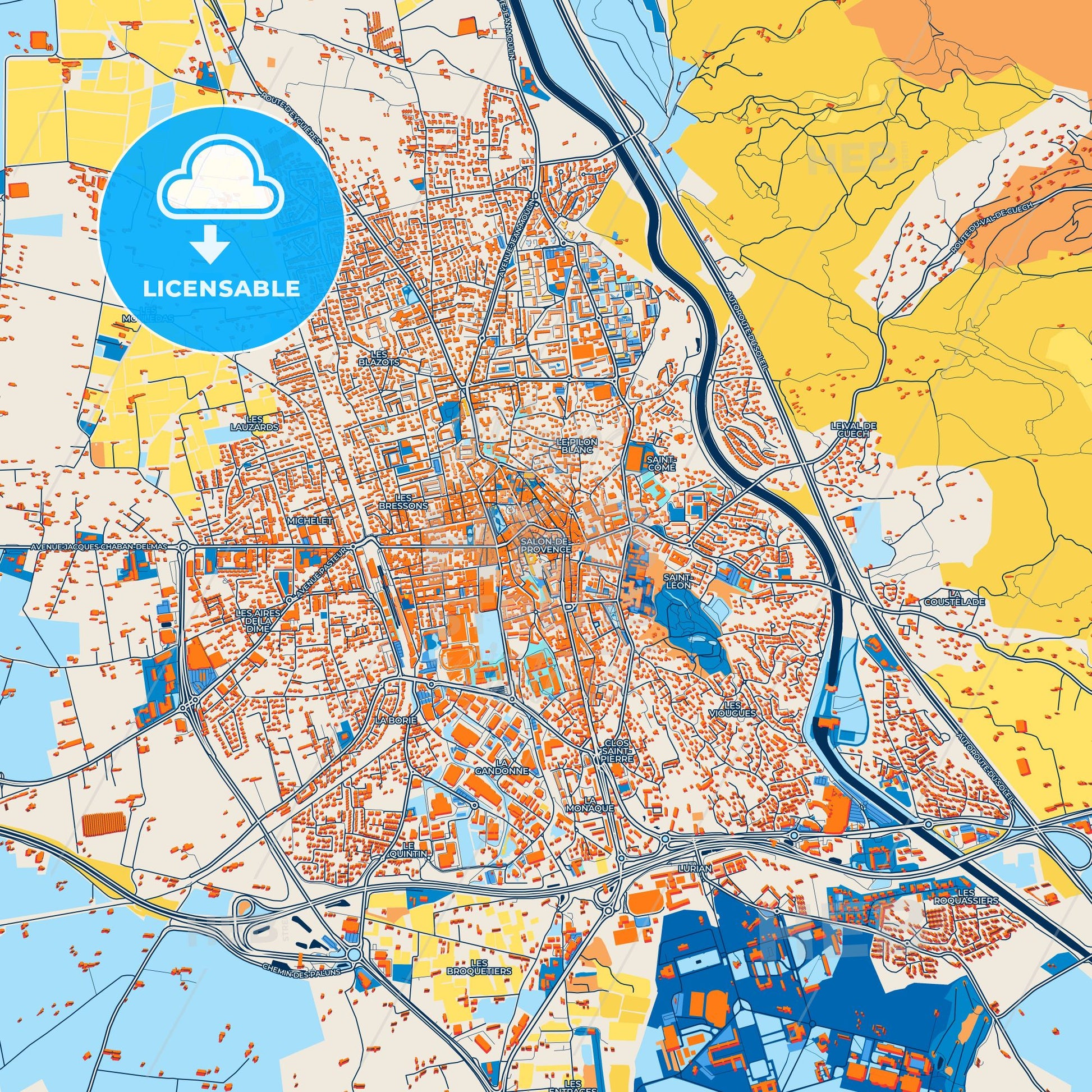 Colorful Salon-de-Provence Street Map with Labels and Buildings