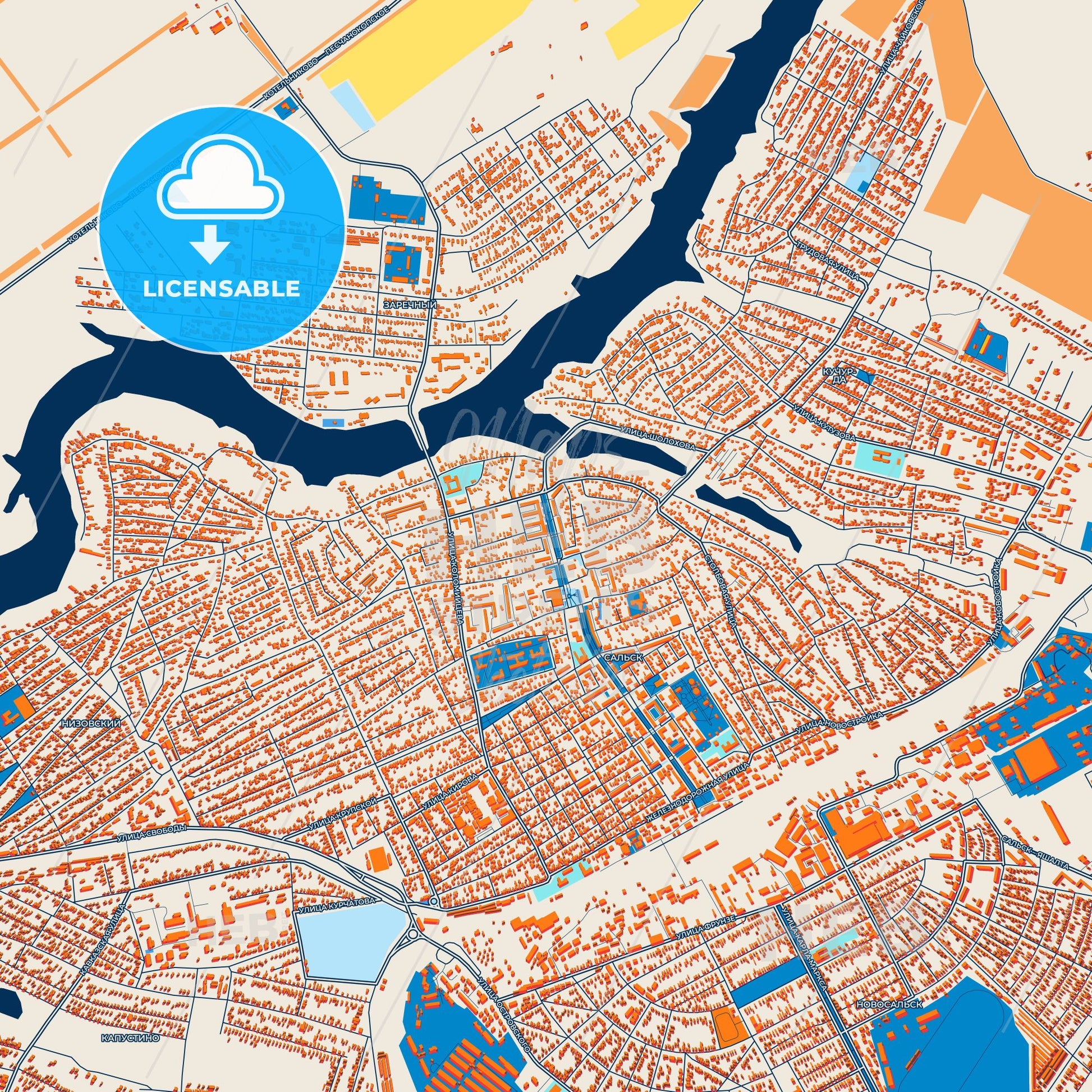 Colorful Salsk Street Map with Labels and Buildings