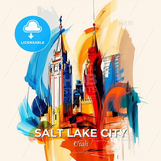 Vibrant Salt Lake City, Utah - A Colorful Painting Of A Building - Square format print template