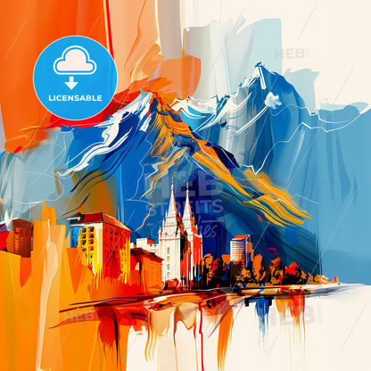 Vibrant Salt Lake City, Utah - A Painting Of A City And Mountains