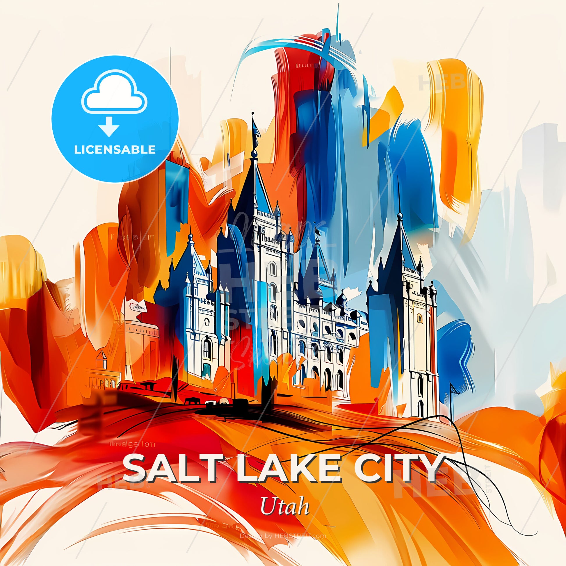 Vibrant Salt Lake City, Utah - A Painting Of A Castle - Square format print template