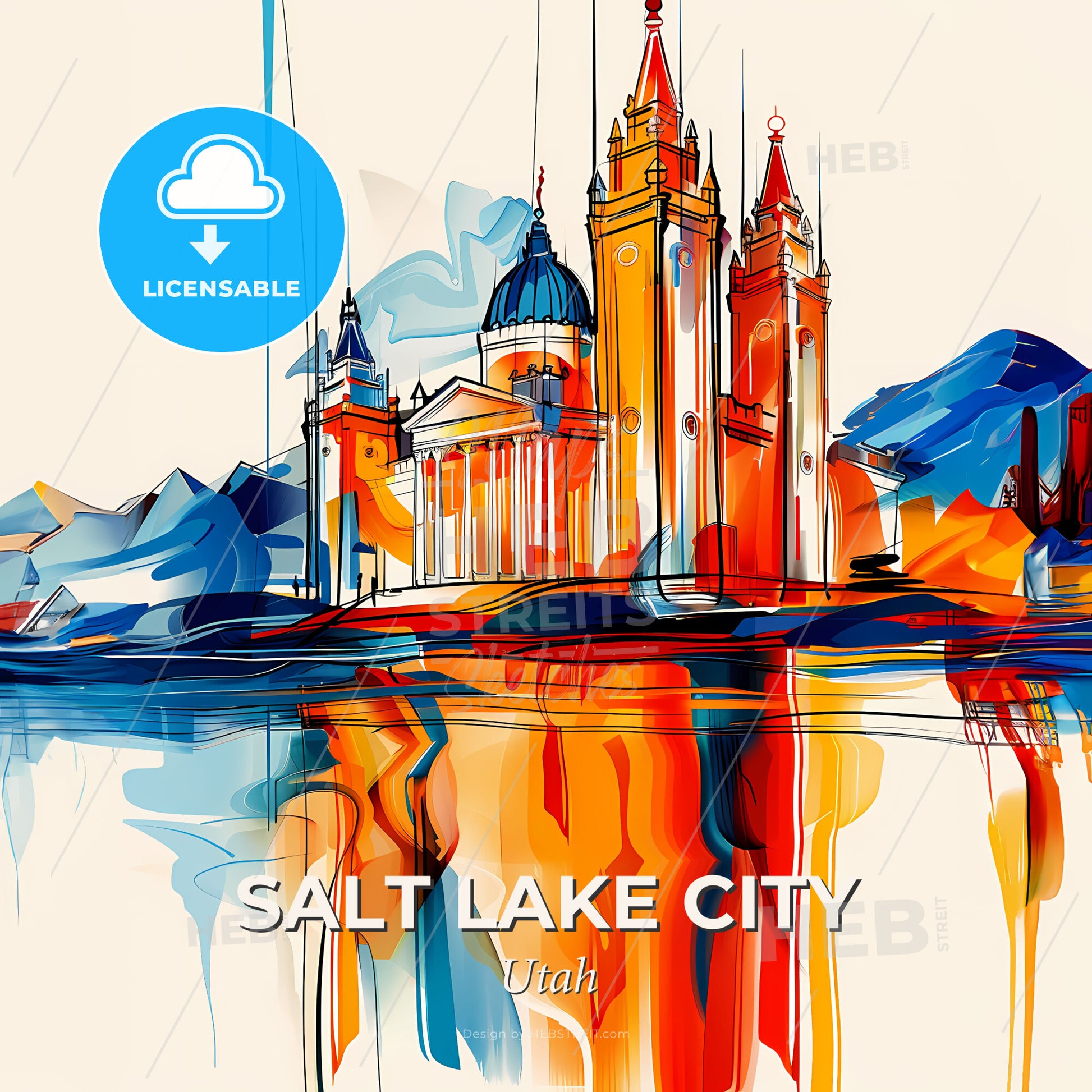 Vibrant Salt Lake City, Utah - A Painting Of A Castle - Square format print template
