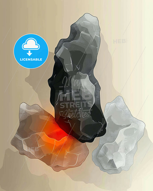 Minimalist Lamp Silhouette Art Print - A group of rocks with a red light