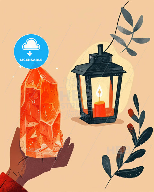 Salt Lamp: Minimalist Zen Decor - A hand holding a candle and a lantern