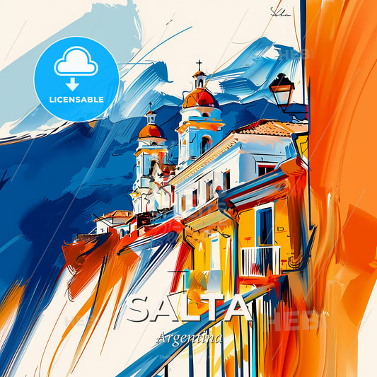 Vibrant Salta, Argentina - A Painting Of A Building On A Cliff - Square format print template