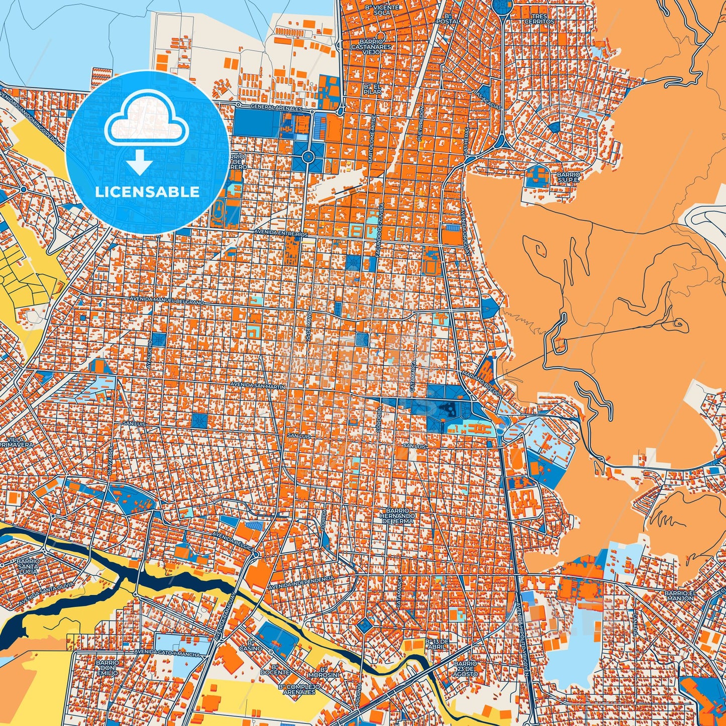 Colorful Salta Street Map with Labels and Buildings