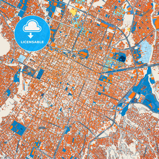Colorful Saltillo Street Map with Labels and Buildings
