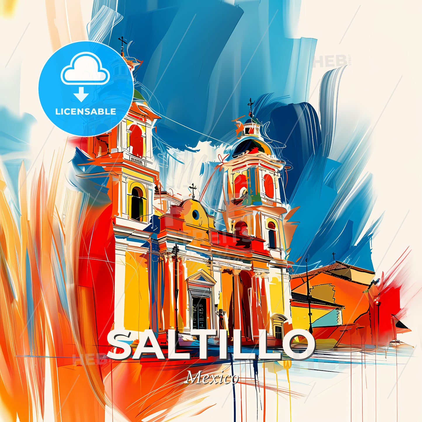 Vibrant Saltillo, Mexico - A Painting Of A Building - Square format print template