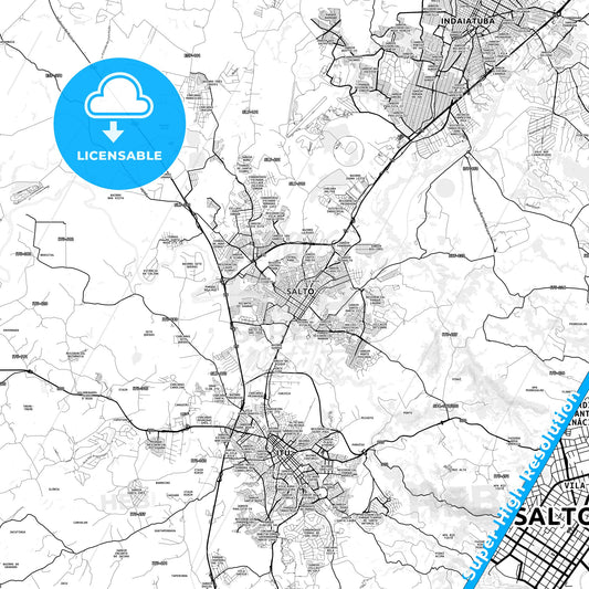 Salto, Brazil light map with streetnames, citynames and districts
