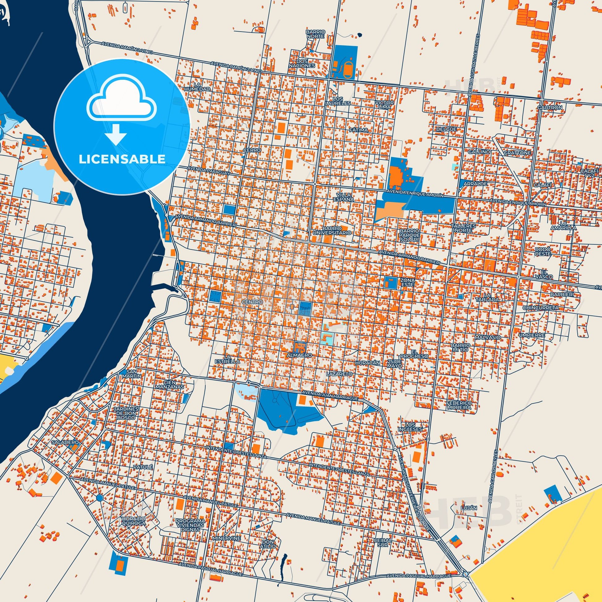 Colorful Salto Street Map with Labels and Buildings
