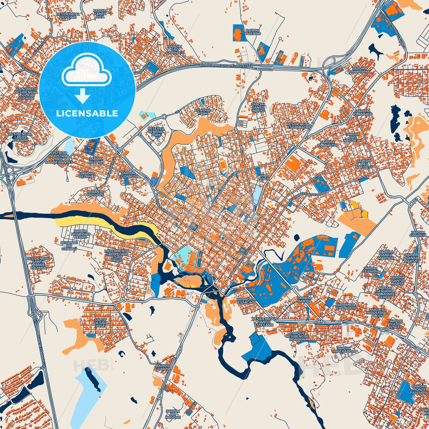 Colorful Salto Street Map with Labels and Buildings