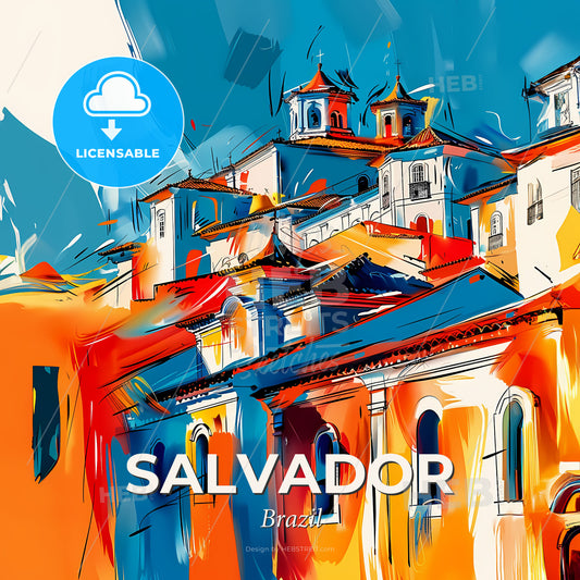 Vibrant Salvador, Brazil - A Painting Of A Building - Square format print template