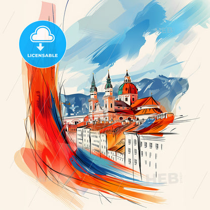 Vibrant Salzburg, Austria - A Painting Of A City