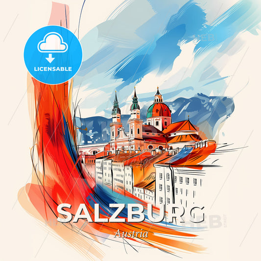 Vibrant Salzburg, Austria - A Painting Of A City - Square format print template