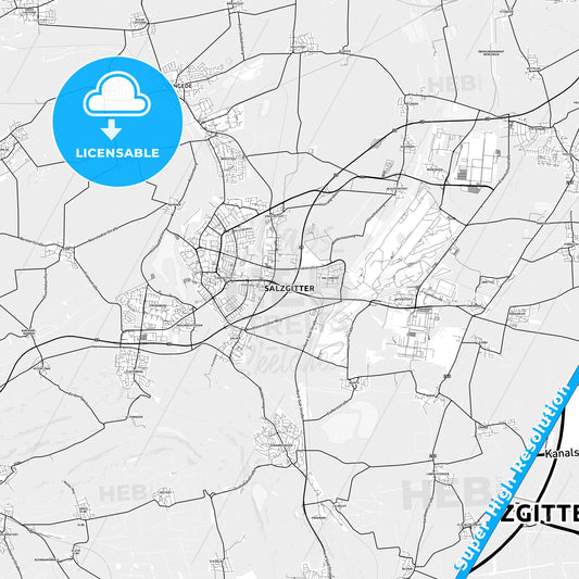 Salzgitter, Germany light map with streetnames, citynames and districts