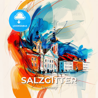 Vibrant Salzgitter, Germany - A Painting Of Buildings And A Street - Square format print template